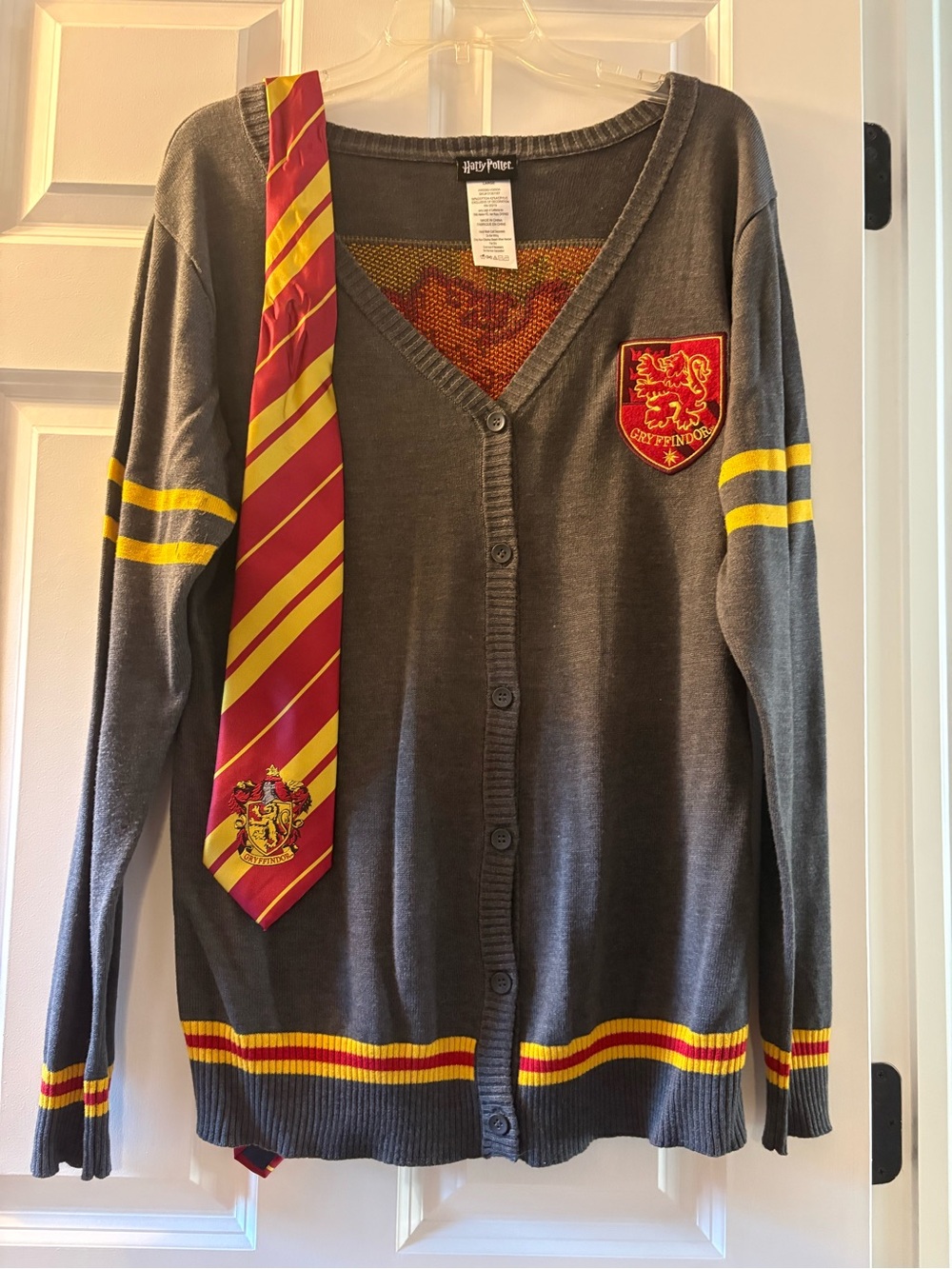 Harry Potter Gray Gryffindor Cardigan with Red & Yellow Trim with Neck Tie
